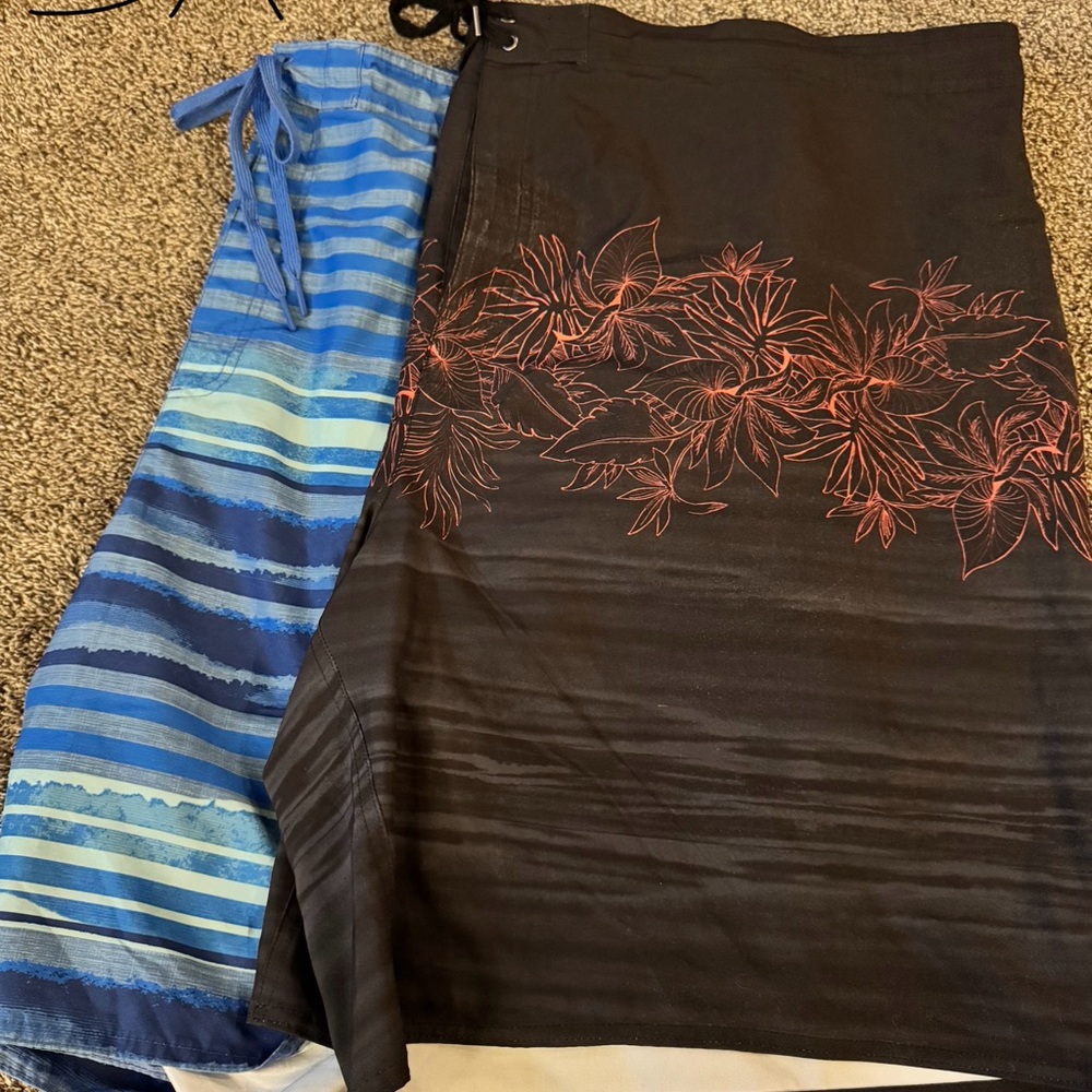 Floral Black and Blue Striped Skirt Set
